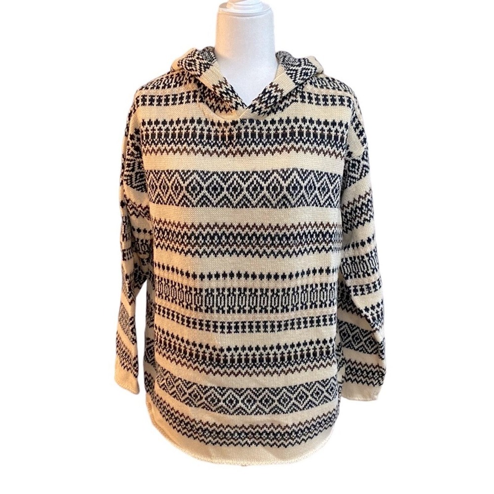 Anthropologie Hooded Wool Sweater Medium Black Nordic Y2k‎ Boho Indie Grunge
